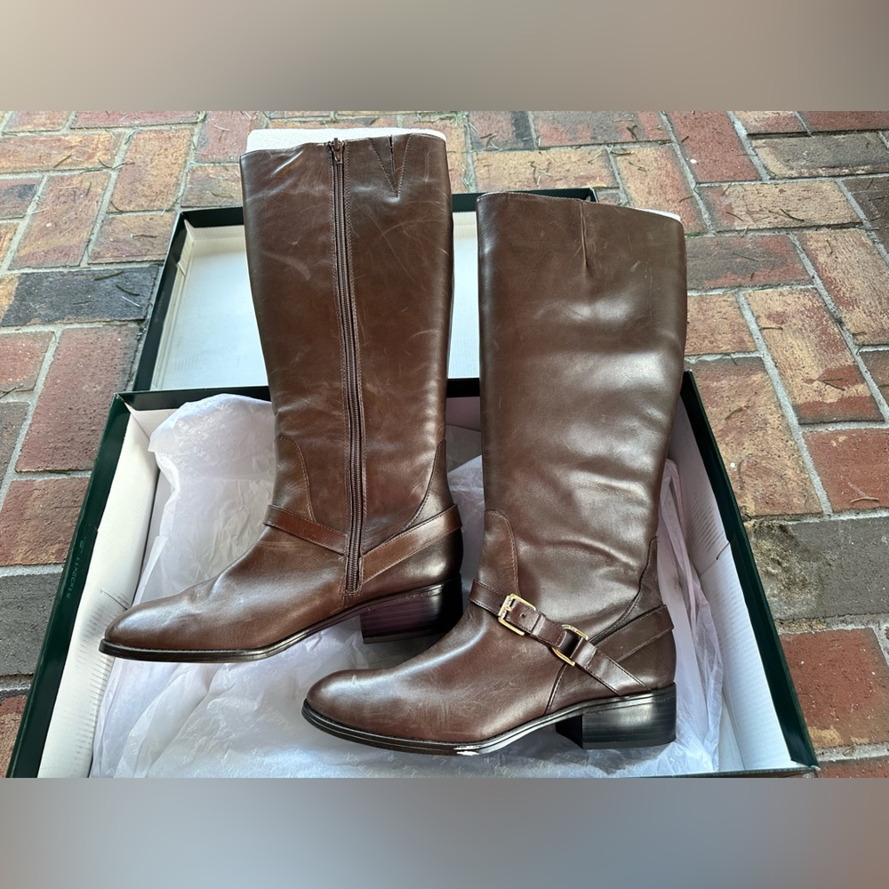 Ralph Lauren brown leather horse riding boots - rounded toe